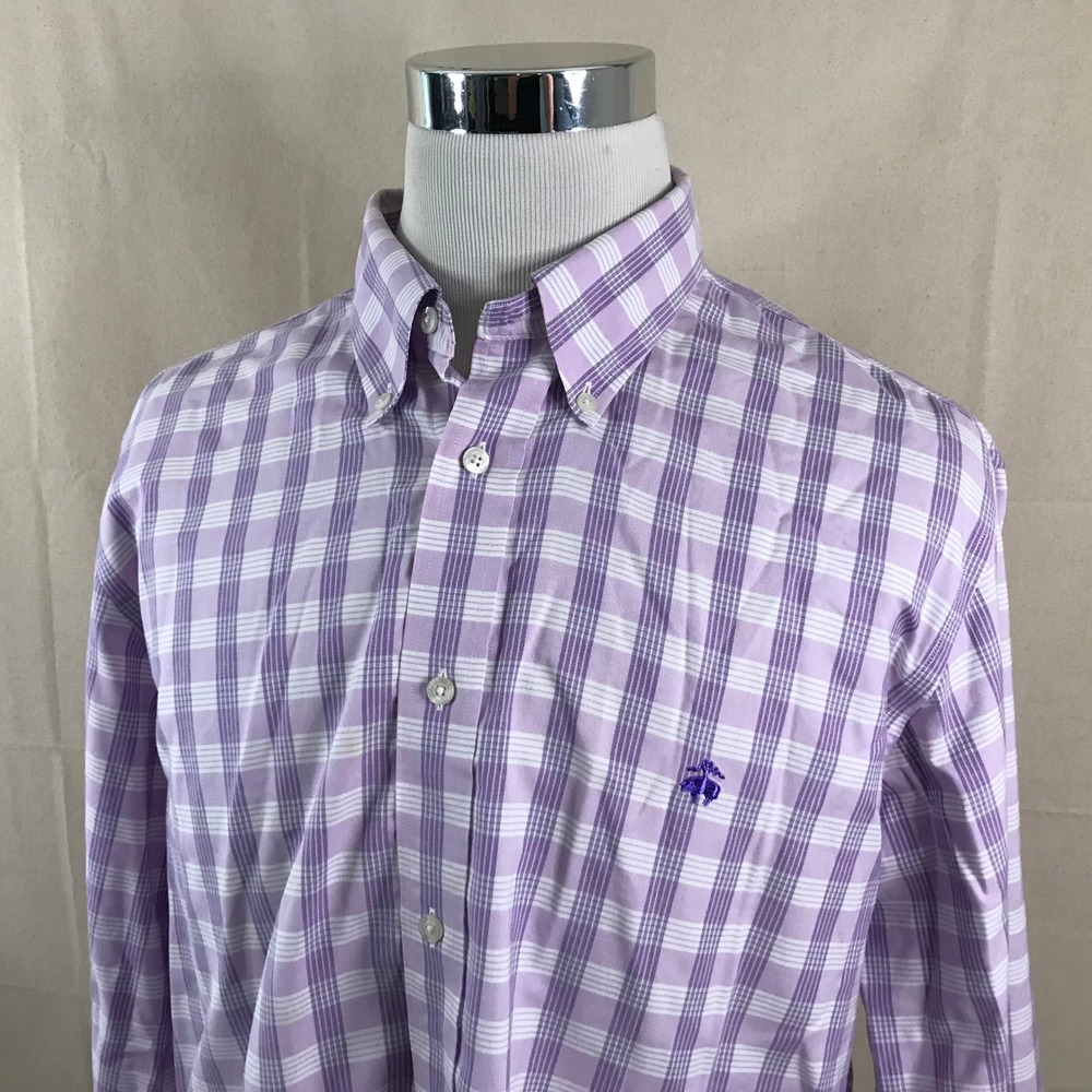 Brooks Brothers XL Regent Fit Oxford Shirt Purple Plaid Non Iron Supima Mens